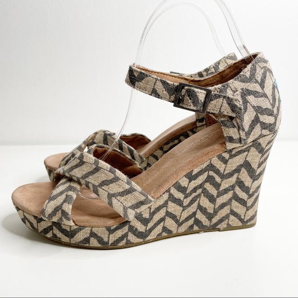 Toms sienna wedge sandal chevron burlap tan black - Picture 5 of 13